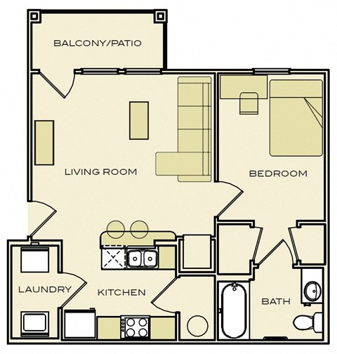 Floor plan for 1 bed, 1 bath, 620 sqft